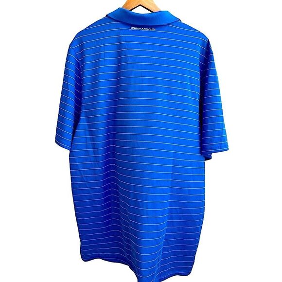 Under Armour Royal Blue Striped HeatGear Polo Shirt 2XL - Picture 4 of 11